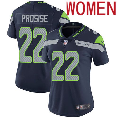 Women Seattle Seahawks #22 C. J. Prosise Nike Navy Vapor Limited NFL Jersey->women nfl jersey->Women Jersey